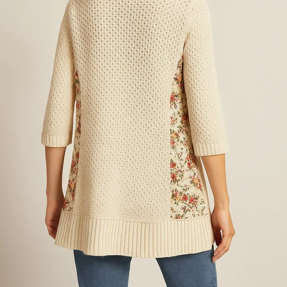 Anthropologie HWR Monogram Cotton Blend Floral Knit Cardigan - Picture 4 of 7